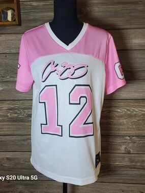 Chris Young Women's Pink & White Jersey Top - Number 12